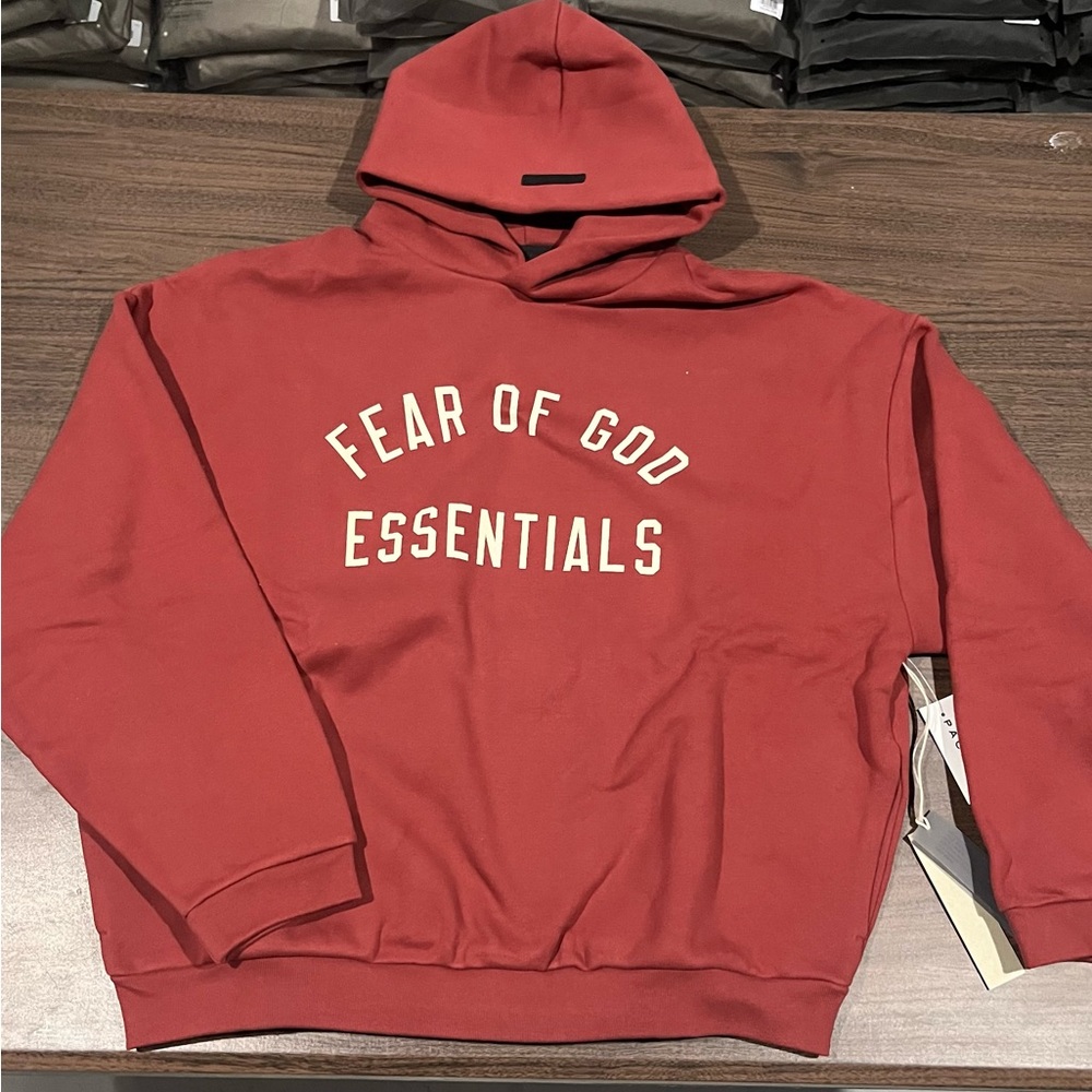 Fear of God Essentials Red Pullover Hoodie